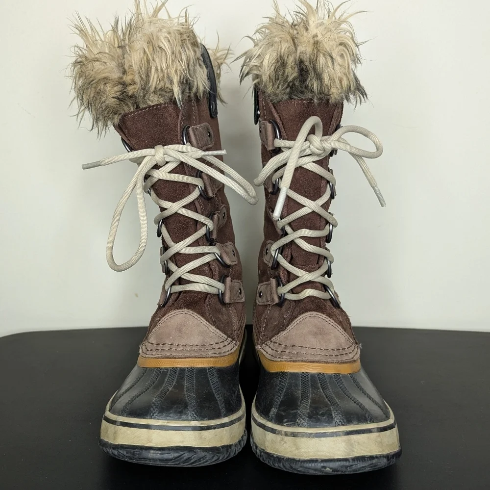Sorel‎ Joan of Arctic Brown Suede Faux Fur Lace Up Waterproof Boots Women’s 7